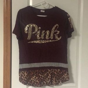 VS Pink leopard and sequin t shirt